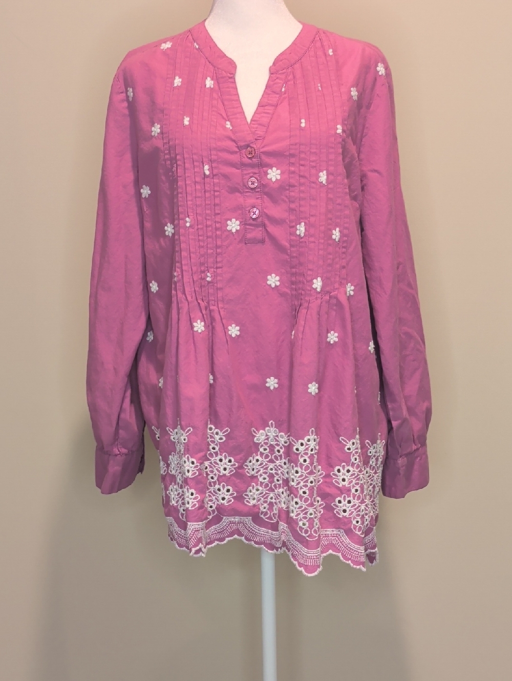 American Sweetheart Pink Tunic With Embroidered Eyelet Floral Detailing
